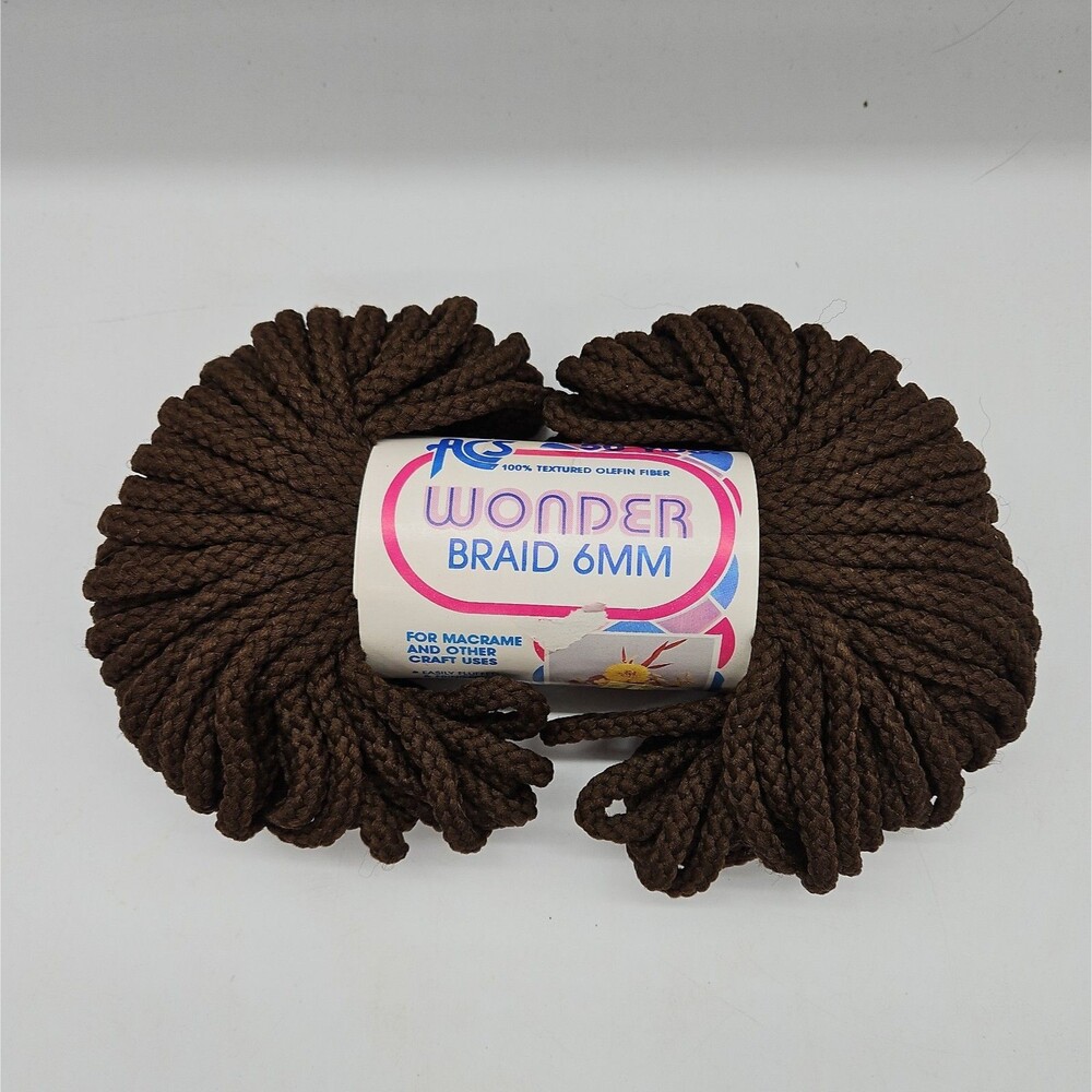 Wonder Braid 6mm Crochet Cord 1 Skein Yarn Brown New ACS Vintage Craft USA